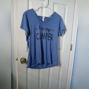 Happy Camper Blue Graphic V-Neck Tee